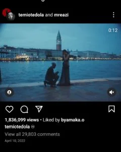 Mr Eazi and Temi Otedola proposal 