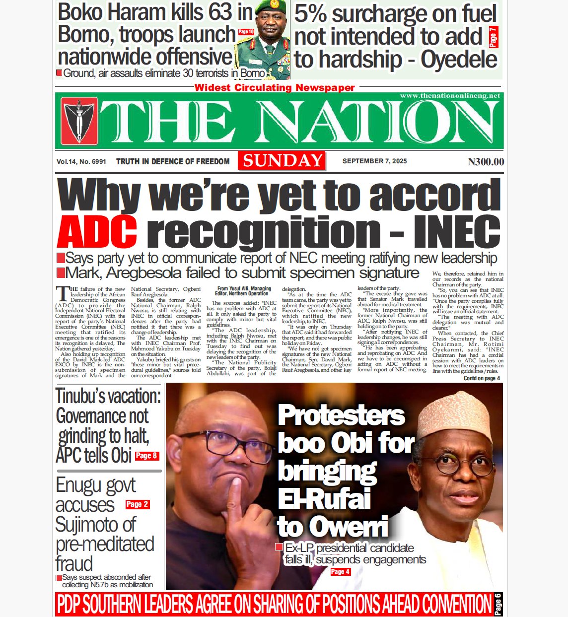 The Nation Newspaper Headlines in Nigeria Today, 7th September, 2025