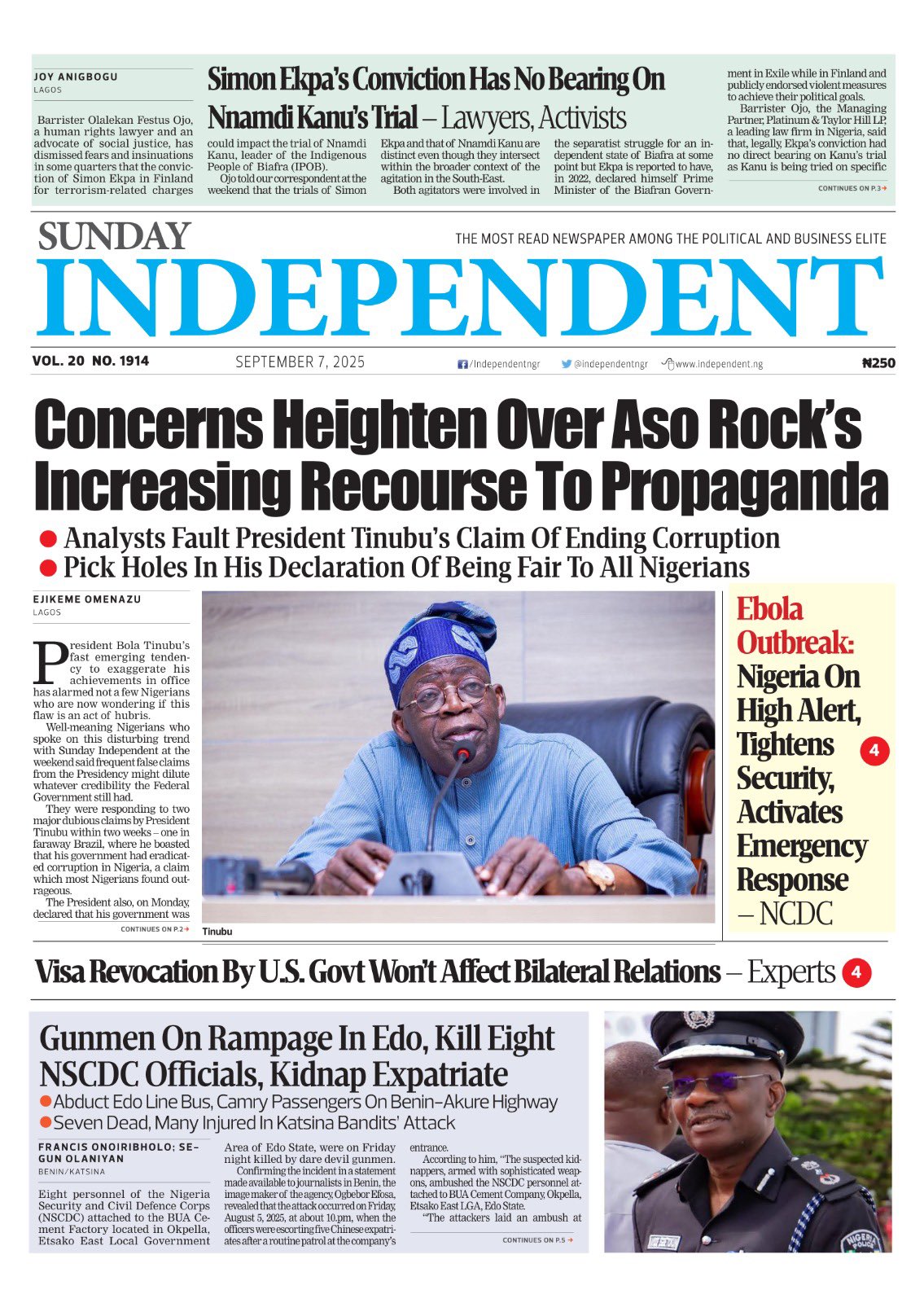 Independent Newspaper Headlines in Nigeria Today, 7th September, 2025